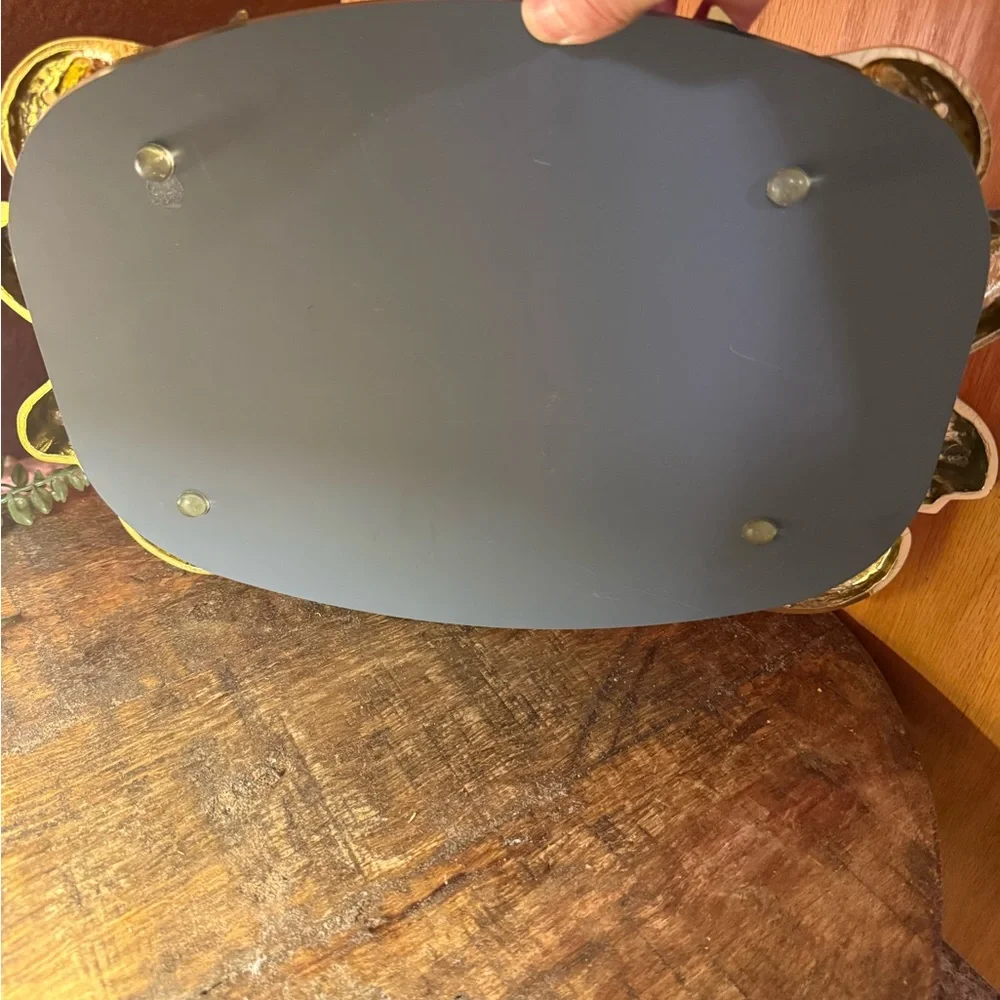 Hollywood Regency Style Vanity Mirror Tray Featuring Gold Ribbon And Bow Design